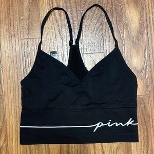PINK Victoria's Secret Black Bralette with White Logo Size Small Never Worn
